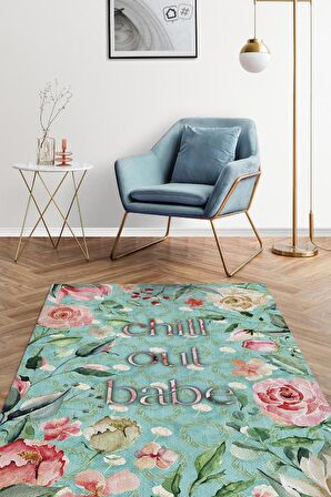Homshtag Rahatla Bebeğim Dokuma Tabanlı Yıkanabilir Kaymaz Dekoratif Ev Halısı