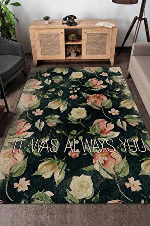 Homshtag Her Zaman Sen Oldun Dokuma Tabanlı Yıkanabilir Kaymaz Dekoratif Ev Halısı