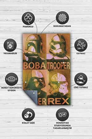 Homshtag Boba Trooper Vader Rex Dokuma Tabanlı Yıkanabilir Kaymaz Star Wars Film Halısı