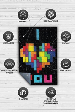 Homshtag Seni Seviyorum Dokuma Tabanlı Yıkanabilir Kaymaz Gamer Halısı