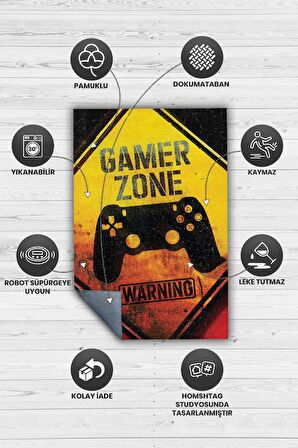 Homshtag Uyarı Oyun Alanı Dokuma Tabanlı Yıkanabilir Kaymaz Gamer Halısı