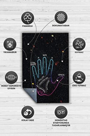 Homshtag Oyuncunun El Falı Dokuma Tabanlı Yıkanabilir Kaymaz Gamer Halısı