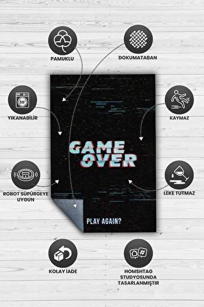 Homshtag Oyun Bitti Dokuma Tabanlı Yıkanabilir Kaymaz Gamer Halısı