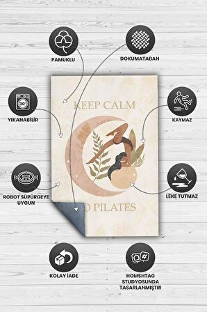 Homshtag Sakin Ol Pilates Yap Pamuklu Dokuma Tabanlı Yıkanabilir Kaymaz Dekoratif Halı