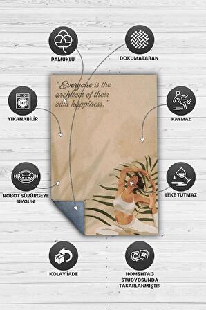 Homshtag Mutluluğun Mimarı Pamuklu Dokuma Tabanlı Yıkanabilir Kaymaz Dekoratif Halı