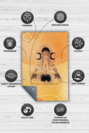 Homshtag Ritüel Pamuklu Dokuma Tabanlı Yıkanabilir Kaymaz Dekoratif Halı