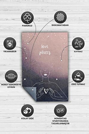 Homshtag Platesi Seviyorum Pamuklu Dokuma Tabanlı Yıkanabilir Kaymaz Dekoratif Halı