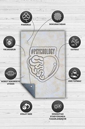 Homshtag Psikoloji Pamuklu Dokuma Tabanlı Yıkanabilir Kaymaz Dekoratif Halı