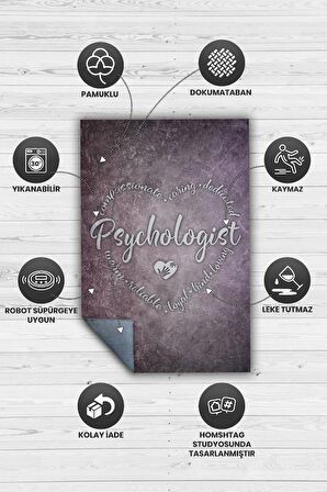 Homshtag Psikolog Pamuklu Dokuma Tabanlı Yıkanabilir Kaymaz Dekoratif Halı