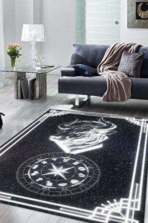 Homshtag Boğa Burcu Pamuklu Dokuma Tabanlı Yıkanabilir Dekoratif Halı