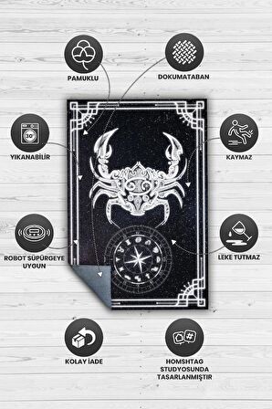 Homshtag Yengeç Burcu Pamuklu Dokuma Tabanlı Yıkanabilir Dekoratif Halı