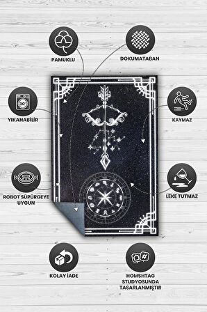 Homshtag Yay Burcu Pamuklu Dokuma Tabanlı Yıkanabilir Dekoratif Halı