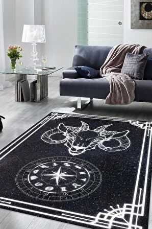 Homshtag Oğlak Burcu Pamuklu Dokuma Tabanlı Yıkanabilir Dekoratif Halı