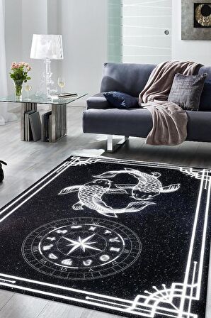 Homshtag Balık Burcu Pamuklu Dokuma Tabanlı Yıkanabilir Dekoratif Halı