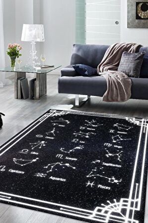 Homshtag Burçular Pamuklu Dokuma Tabanlı Yıkanabilir Dekoratif Halı