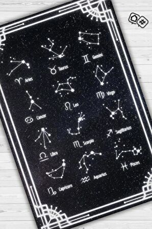 Homshtag Burçular Pamuklu Dokuma Tabanlı Yıkanabilir Dekoratif Halı