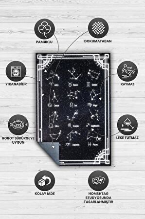 Homshtag Burçular Pamuklu Dokuma Tabanlı Yıkanabilir Dekoratif Halı