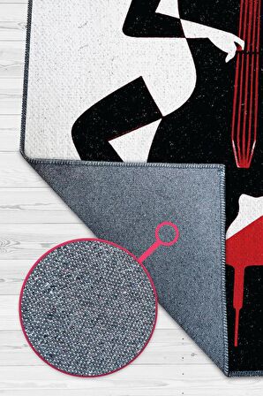 Homshtag Çello Çalan Kadın Pamuklu Dokuma Tabanlı Yıkanabilir Kaymaz Dekoratif Halı