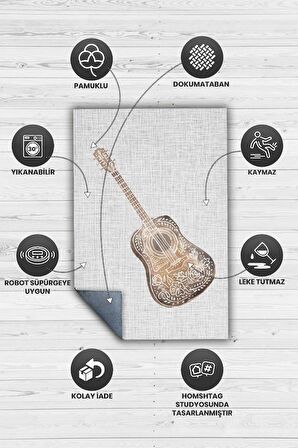 Homshtag Gitar Pamuklu Dokuma Tabanlı Yıkanabilir Kaymaz Dekoratif Halı