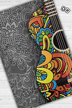 Homshtag Gitar Renkleri  Pamuklu Dokuma Tabanlı Yıkanabilir Kaymaz Dekoratif Halı