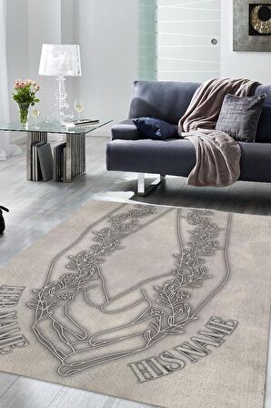 Homshtag Elele Kişiye Özel Kişiselleştirilebilir Dokuma Tabanlı Yıkanabilir Dekoratif Ev Halısı