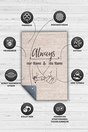 Homshtag Her Zaman Kişiye Özel Kişiselleştirilebilir Dokuma Tabanlı Yıkanabilir Dekoratif Ev Halısı