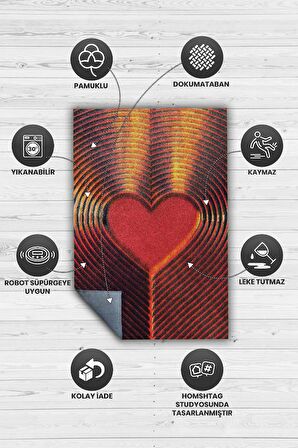 Homshtag Kalbin Ritmi Dokuma Tabanlı Yıkanabilir Dekoratif Ev Halısı