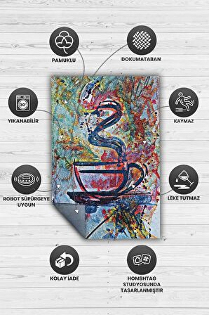 Homshtag Kahve Tablosu Pamuklu Dokuma Tabanlı Yıkanabilir Dekoratif Halı