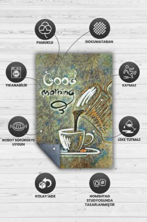 Homshtag Günaydın Pamuklu Dokuma Tabanlı Yıkanabilir Dekoratif Halı