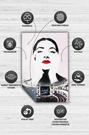Homshtag Callas Pamuklu Dokuma Tabanlı Yıkanabilir Kaymaz Dekoratif Halı