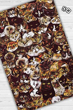 Homshtag Kedi Kafası Pamuklu Dokuma Tabanlı Yıkanabilir Dekoratif Halı