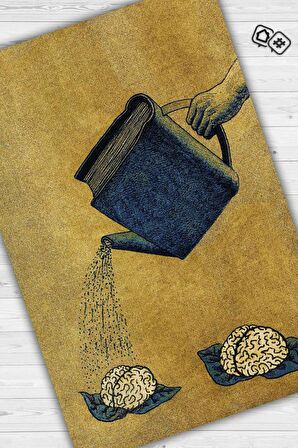 Homshtag Zihnini Besle Pamuklu Dokuma Tabanlı Yıkanabilir Kaymaz Dekoratif Kitap Sever Halısı
