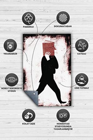 Homshtag Sadece Kitap Pamuklu Dokuma Tabanlı Yıkanabilir Kaymaz Dekoratif Kitap Sever Halısı