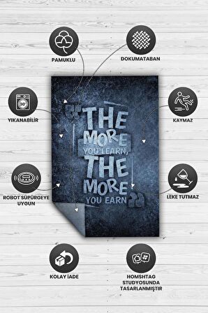 Homshtag Çok Öğren Çok Kazan Pamuklu Dokuma Tabanlı Yıkanabilir Dekoratif Home Office Halısı