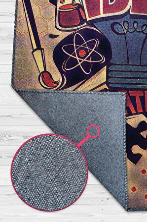 Homshtag Fikir Dünyası Pamuklu Dokuma Tabanlı Yıkanabilir Dekoratif Home Office Halısı