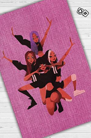 Homshtag Blackpink Pamuklu Dokuma Tabanlı Yıkanabilir Dekoratif Halı