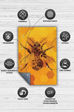 Homshtag Kraliçe Arı Dokuma Tabanlı Yıkanabilir Dekoratif Halı