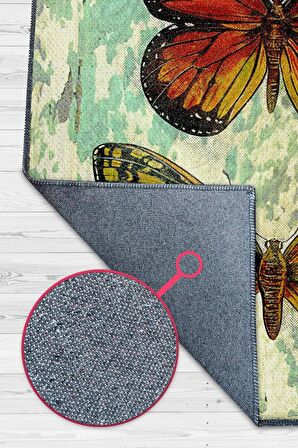 Homshtag Art Deco Kelebekler Dokuma Tabanlı Yıkanabilir Dekoratif Halı