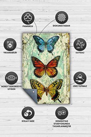 Homshtag Art Deco Kelebekler Dokuma Tabanlı Yıkanabilir Dekoratif Halı