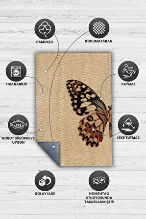 Homshtag Kelebek Kanadı Dokuma Tabanlı Yıkanabilir Dekoratif Halı