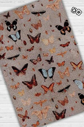 Homshtag Renk Renk Kelebekler Dokuma Tabanlı Yıkanabilir Dekoratif Halı