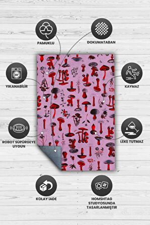 Homshtag Mantar Dünyası Dokuma Tabanlı Yıkanabilir Dekoratif Halı