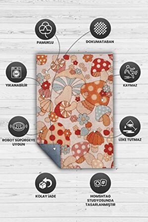 Homshtag Art Deco Mantar Dokuma Tabanlı Yıkanabilir Dekoratif Halı
