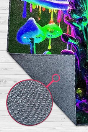 Homshtag Neon Mantar Dokuma Tabanlı Yıkanabilir Dekoratif Halı