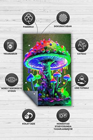 Homshtag Neon Mantar Dokuma Tabanlı Yıkanabilir Dekoratif Halı