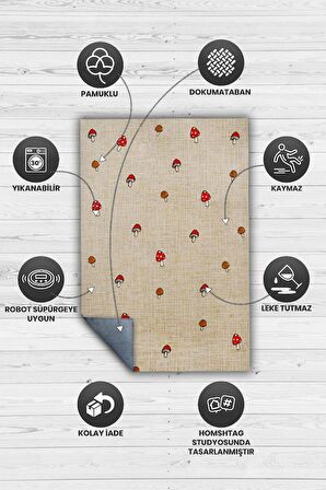 Homshtag Minimalist Mantarlar Dokuma Tabanlı Yıkanabilir Dekoratif Halı