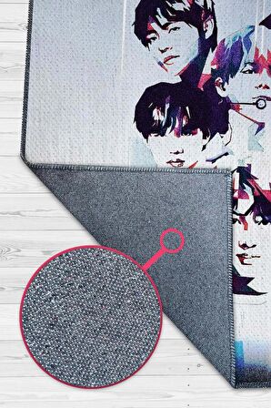 Homshtag Yet to Come BTS Pamuklu Dokuma Tabanlı Yıkanabilir Dekoratif Halı
