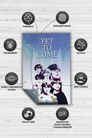 Homshtag Yet to Come BTS Pamuklu Dokuma Tabanlı Yıkanabilir Dekoratif Halı