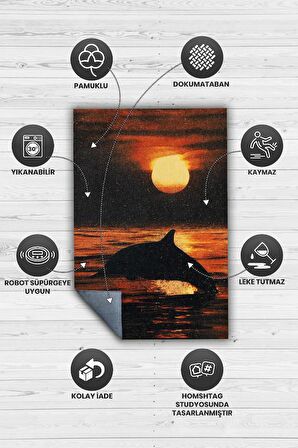 Homshtag Gün Batımı Dokuma Tabanlı Yıkanabilir Kaymaz Manzara Halısı