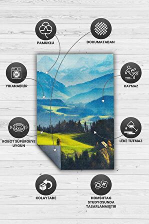 Homshtag Ova Tabanlı Yıkanabilir Kaymaz Manzara Halısı